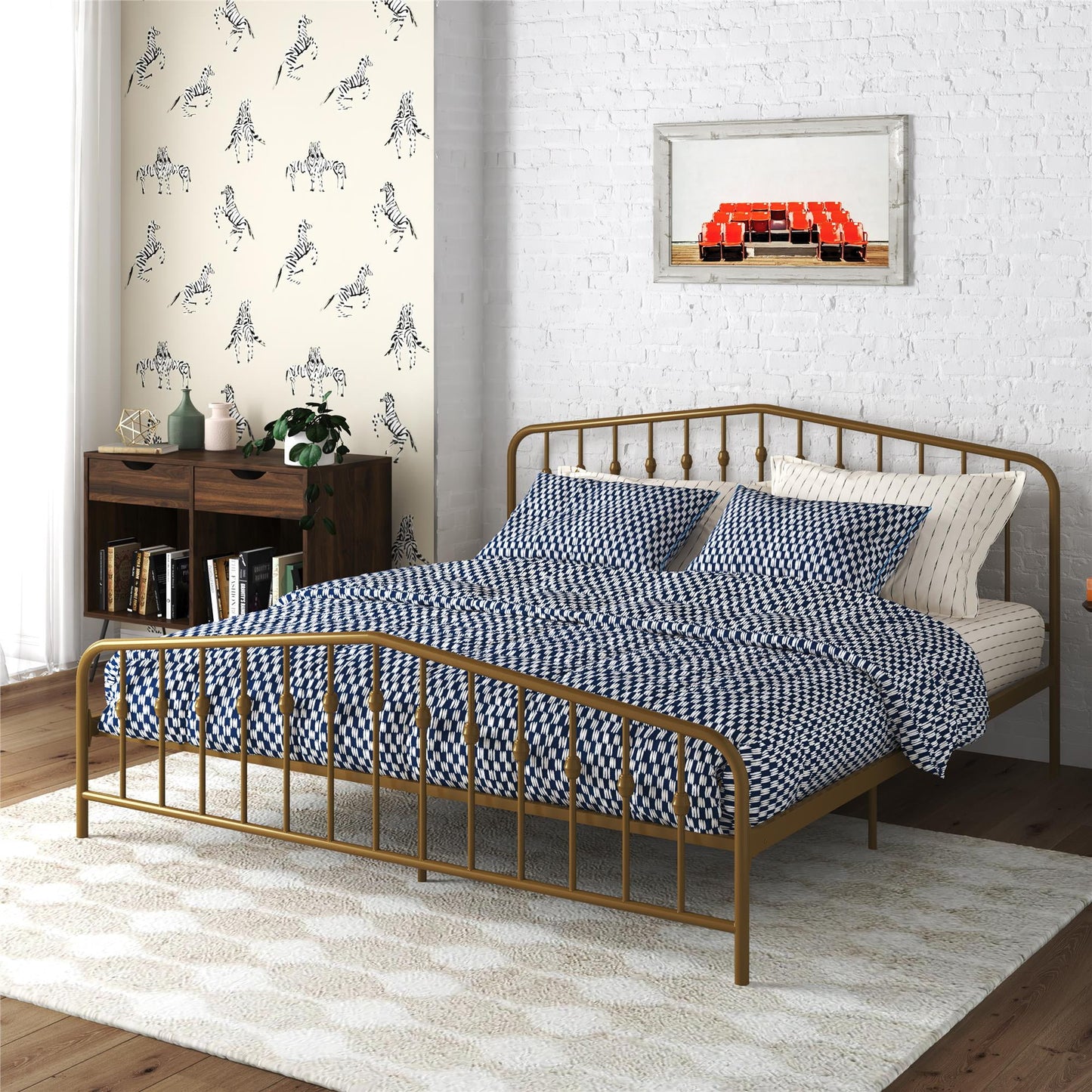 Novogratz Bushwick Metal Bed, King, Gold