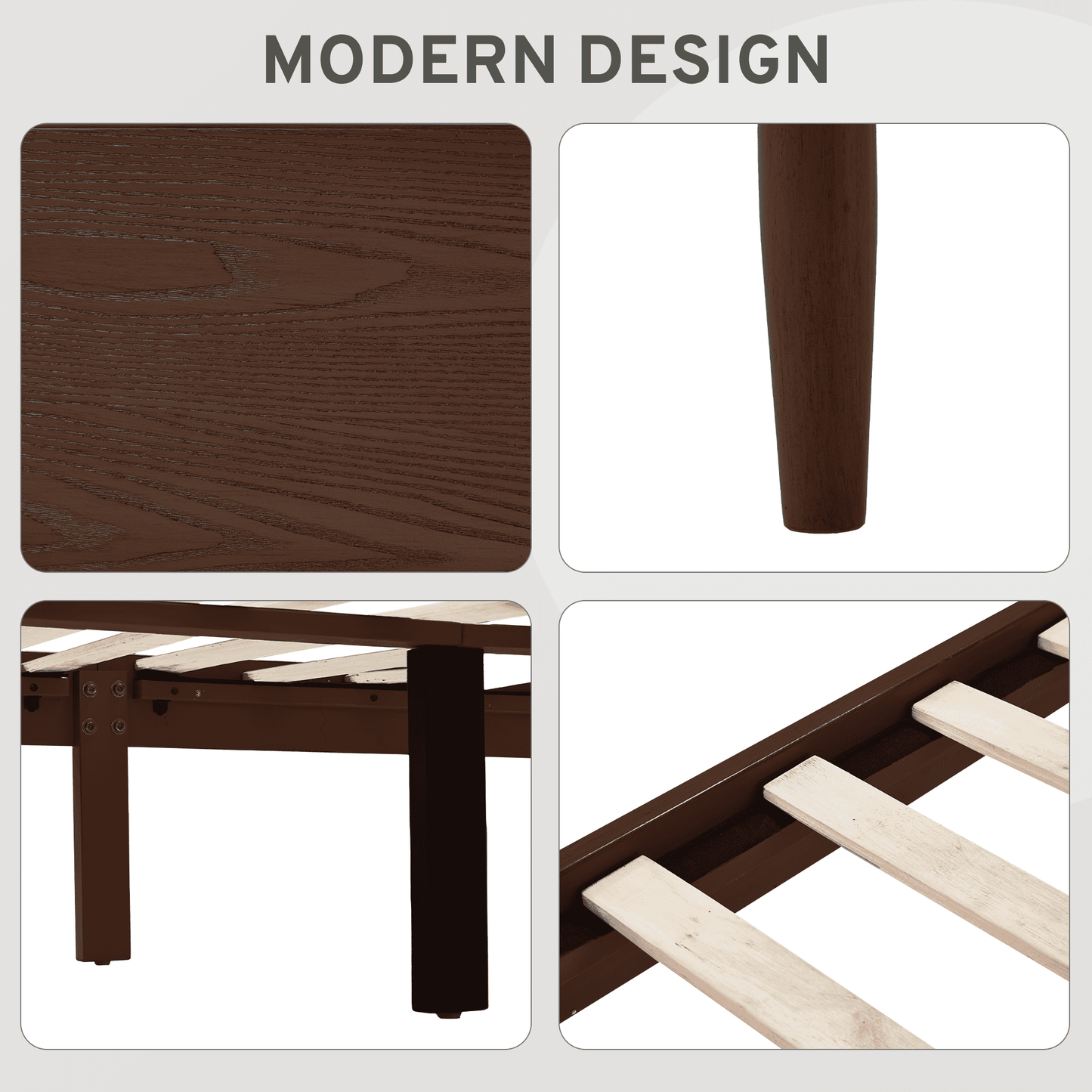 Hommow Modern Solid Wood Platform Bed, Bed Frame with Headboard, Solid Wood Bed Frame with Wood Slat Support, Queen, Black