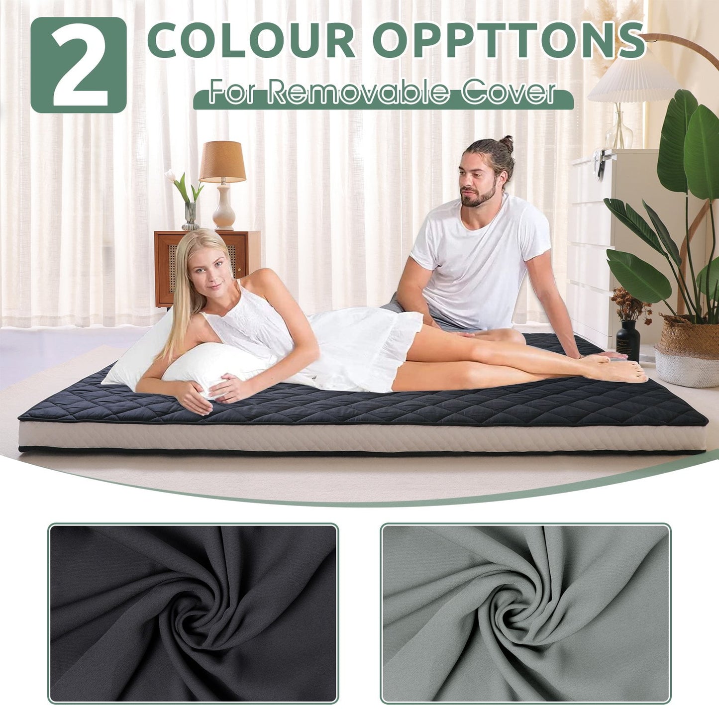 Slsy Futon Mattress, Padded Japanese Floor Mattress Quilted Bed Mattress Topper, Extra Thick Folding Sleeping Pad Breathable Floor Lounger Guest Bed for Camping Couch