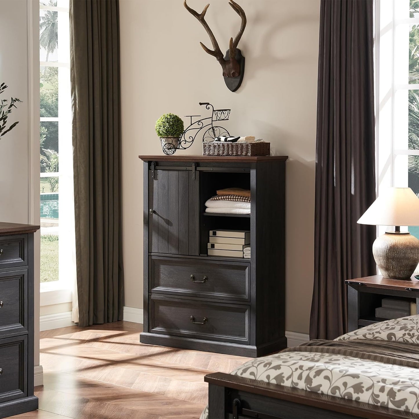 SinCiDo Dresser for Bedroom, 47in Tall Chest of Drawers for Bedroom Fabric Dressers with 6 Drawers and Antique Handles for Living Room