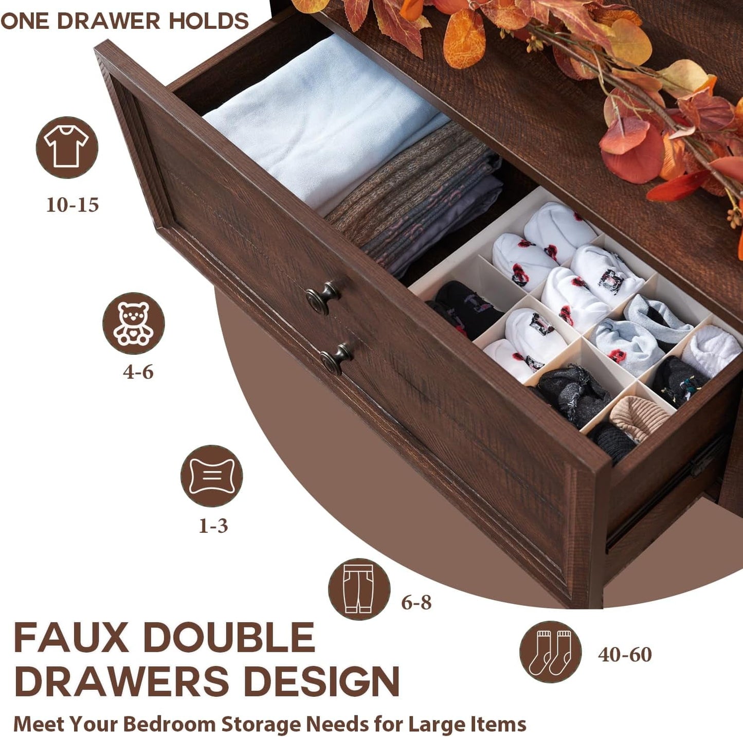 SinCiDo Farmhouse Dresser for Bedroom w/6 Drawers, Wood Rustic Tall Dresser Chest of Drawer for Closet, Living Room