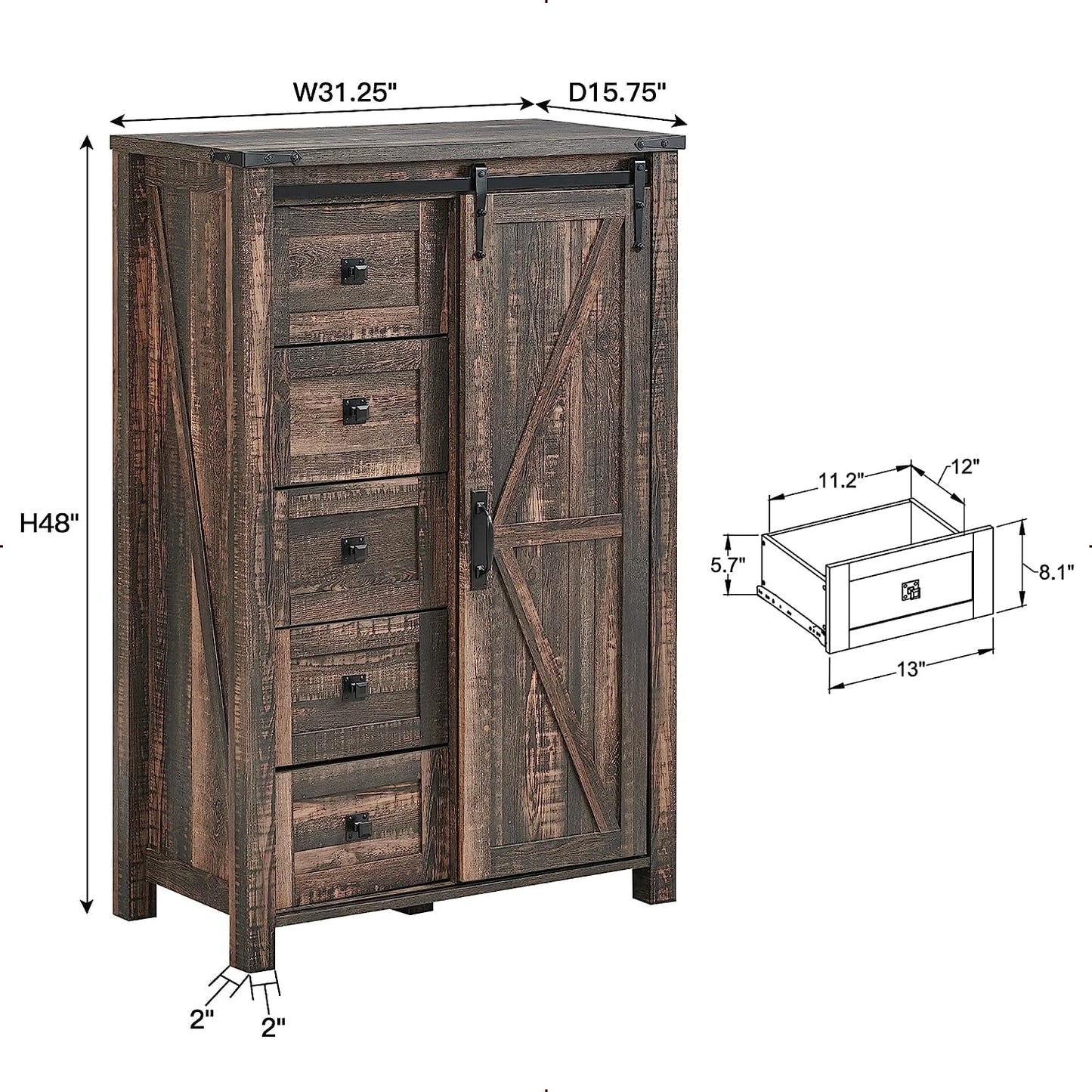Extra Savings! OKD Modern Farmhouse 5-Drawer Dresser with Barn Door, Adjustable Storage Cabinet for Bedroom Living Room, Dark Rustic Oak - Walmart.com