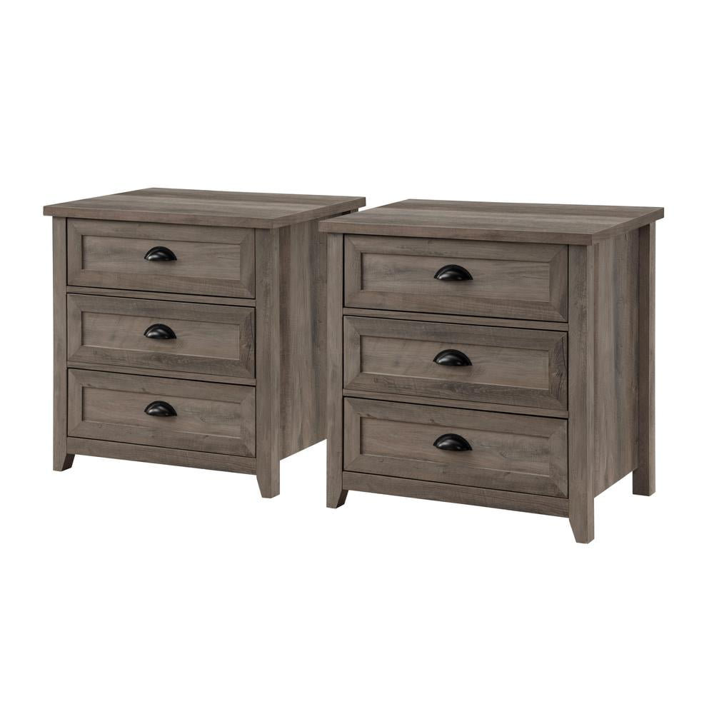 Odette 3 Drawer Framed Bedroom Nightstand Set in Gray Wash