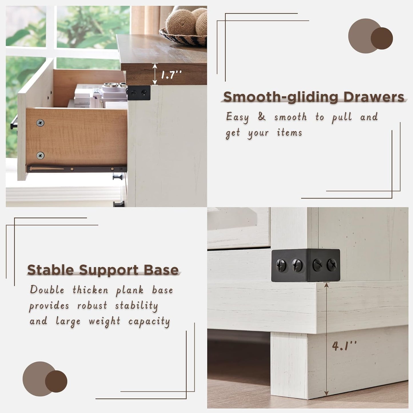 OKD 54in W Farmhouse Dresser 7 Drawers Modern Rustic Wood Chest of Drawers Closet Storage Organizers for Bedroom Living Room Hallway£¬Antique White