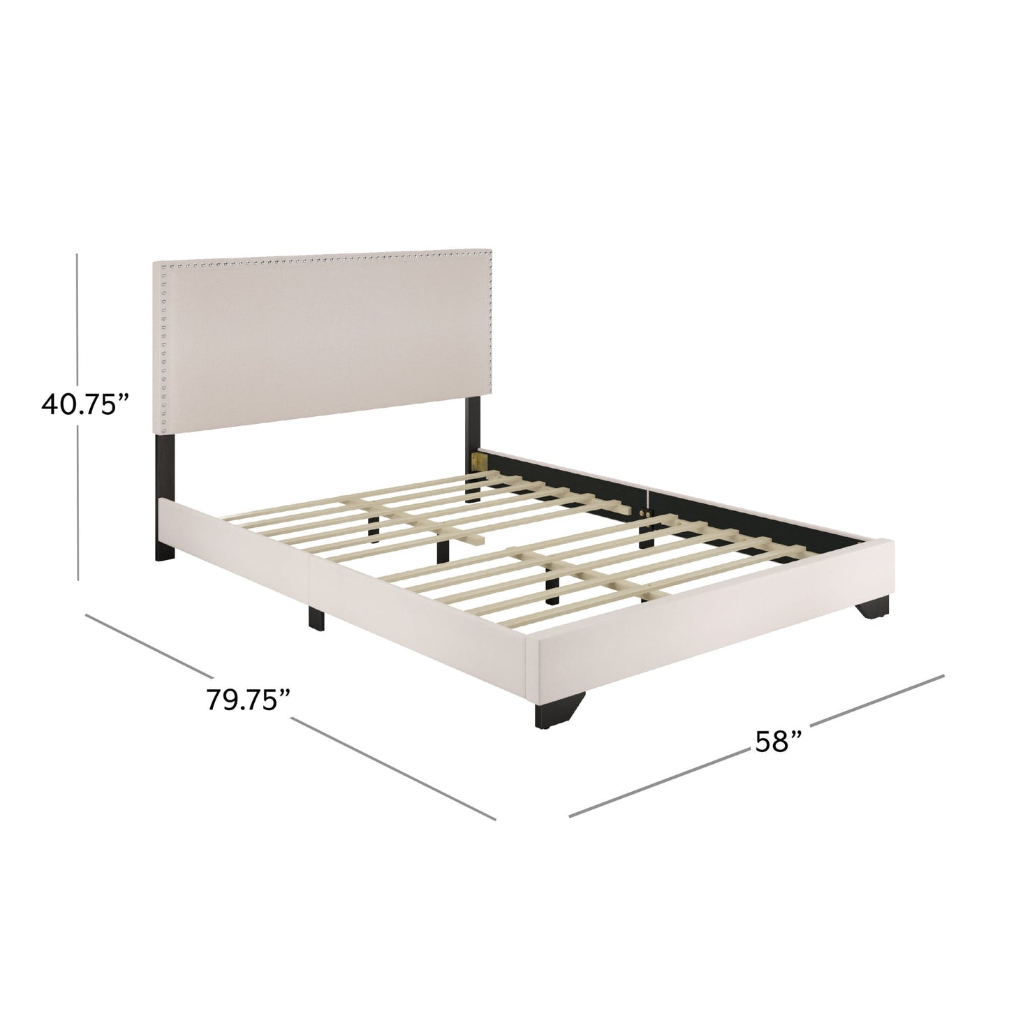 Skylar Nailhead Trim Upholstered Full Platform Bed, Cream