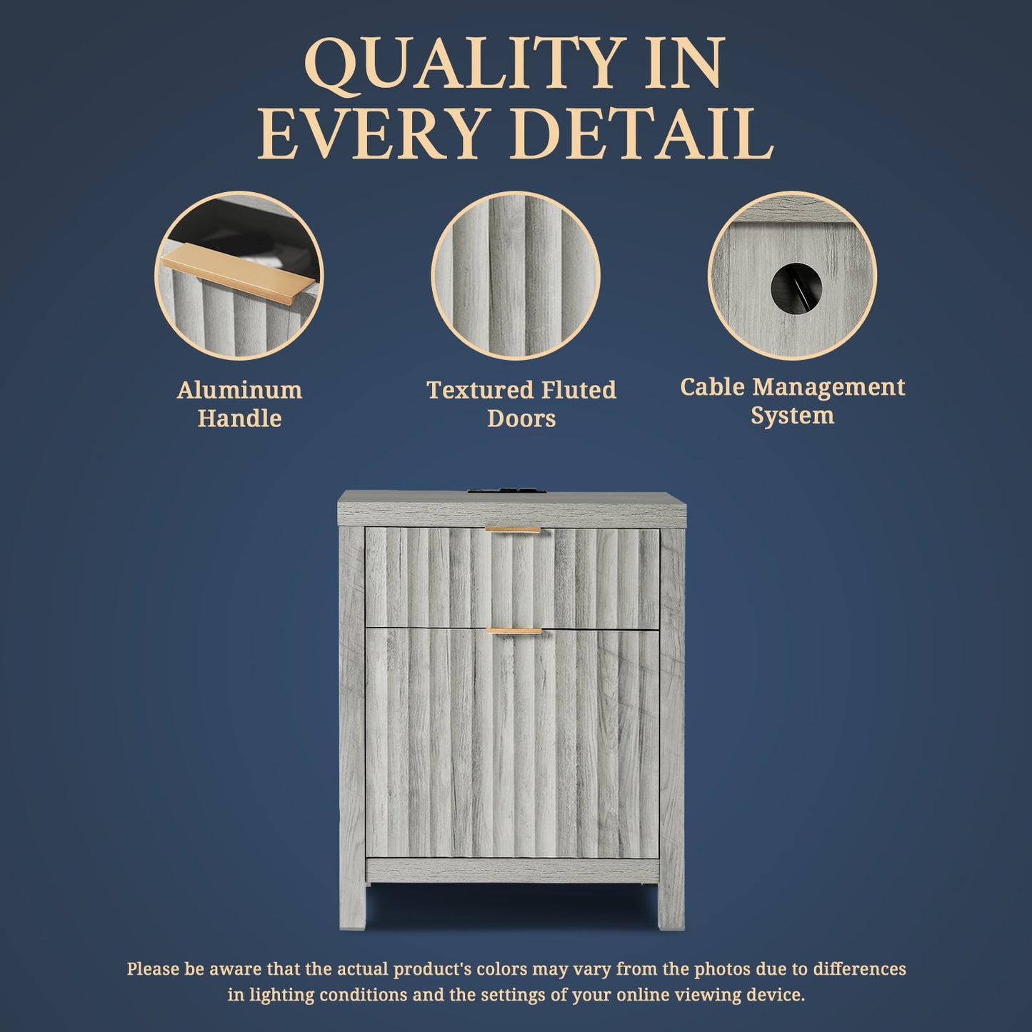 OAKHAM 2-Drawer Nightstand with Charging Station, Farmhouse Side Table, Set of 2