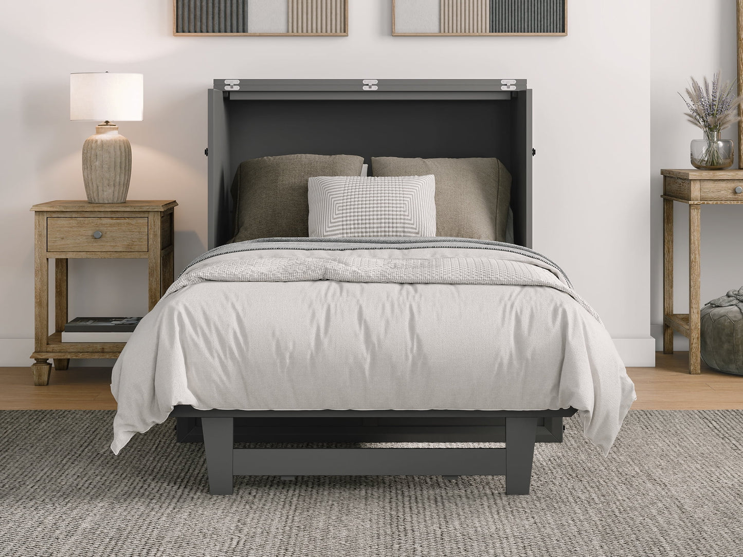 AFI Santa Fe Twin Wood Murphy Bed Chest with Mattress and Built-in Charger, Grey