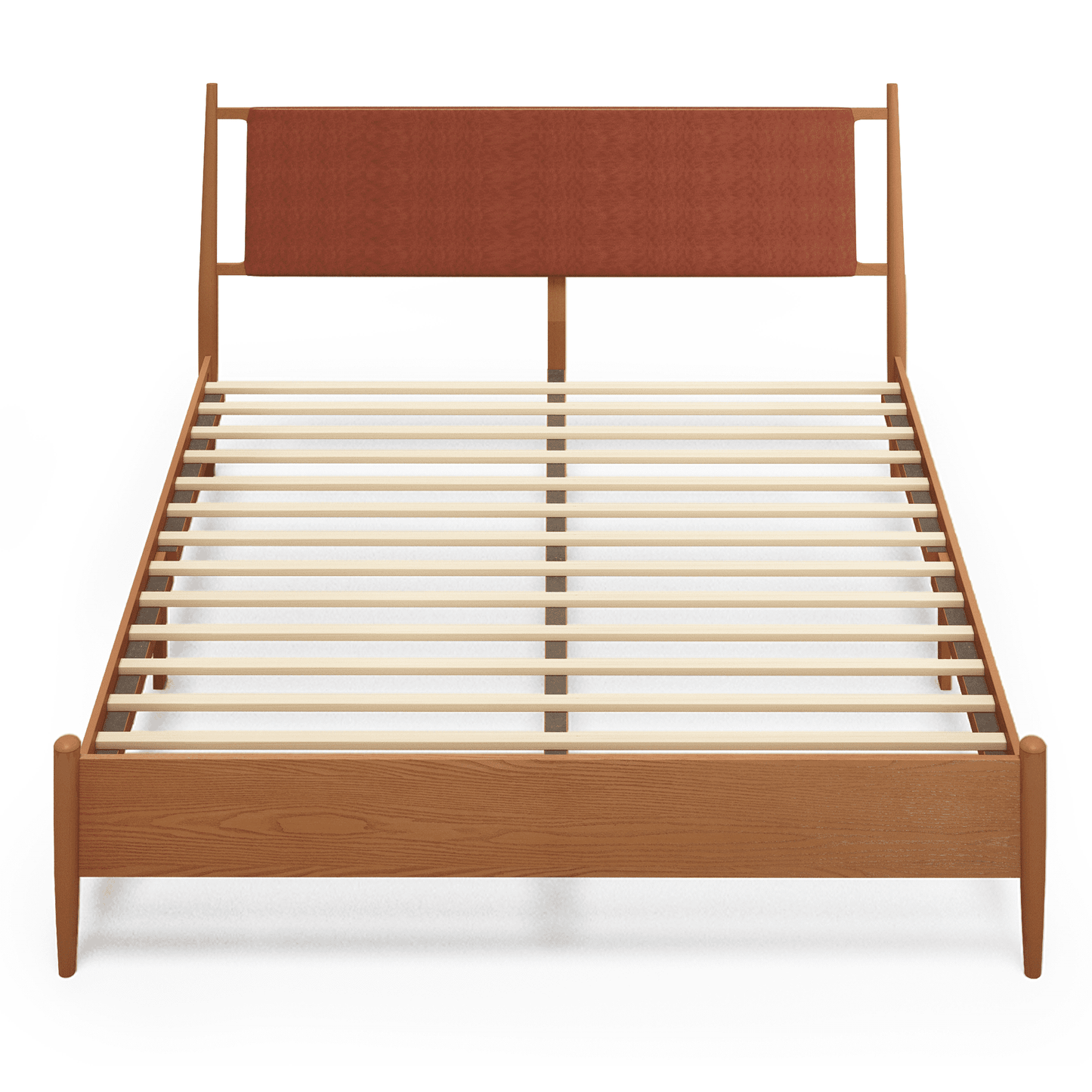 Hommow Modern Solid Wood Platform Bed, Bed Frame with Headboard, Solid Wood Bed Frame with Wood Slat Support, King, Orange