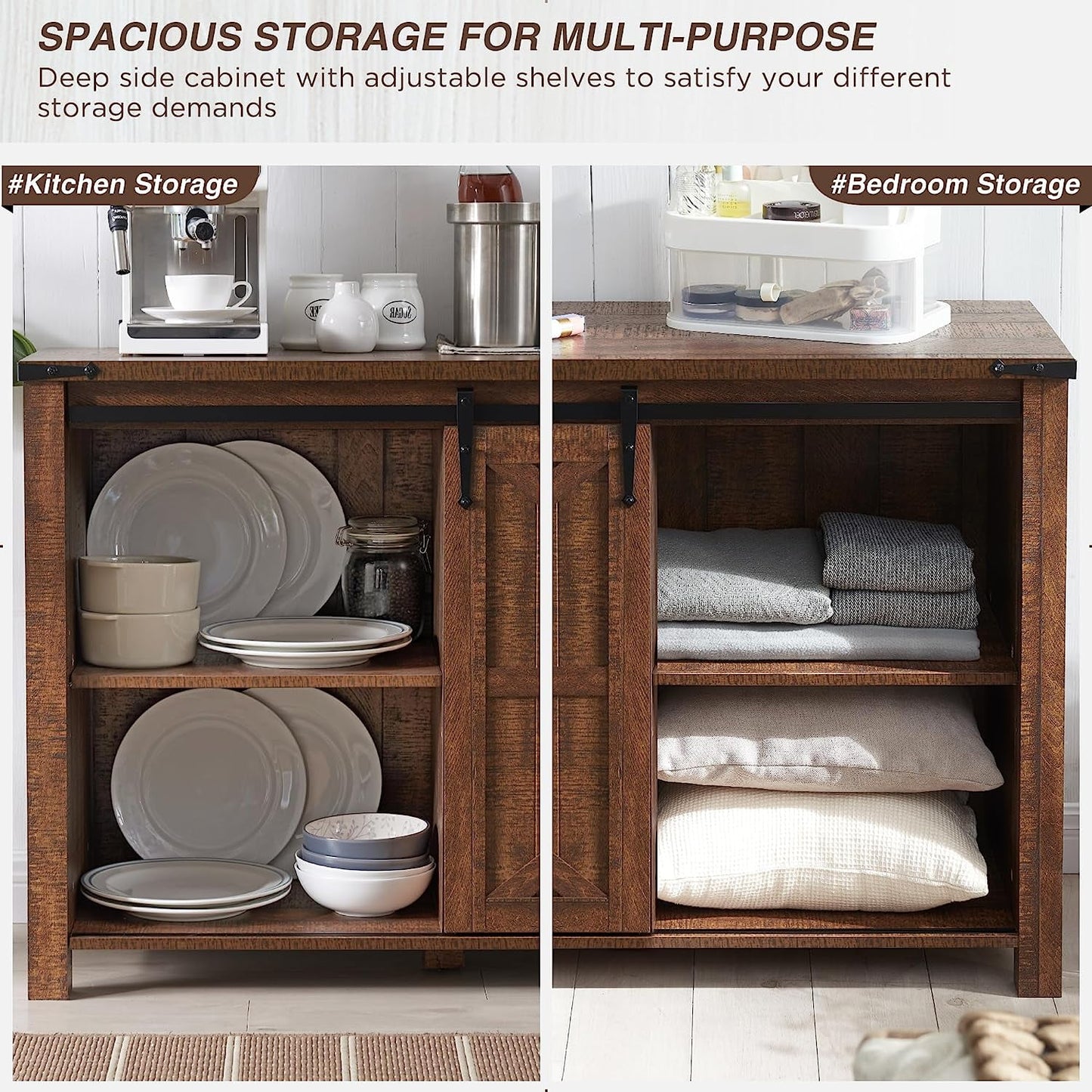 OKD 60in Farmhouse Dresser 4 Drawer Modern Wood Rustic Storage Cabinet with Sliding Barn Door for Bedroom, Chest of Drawers Wood Organizer TV Stand for Living Room, Reclaimed Barnwood