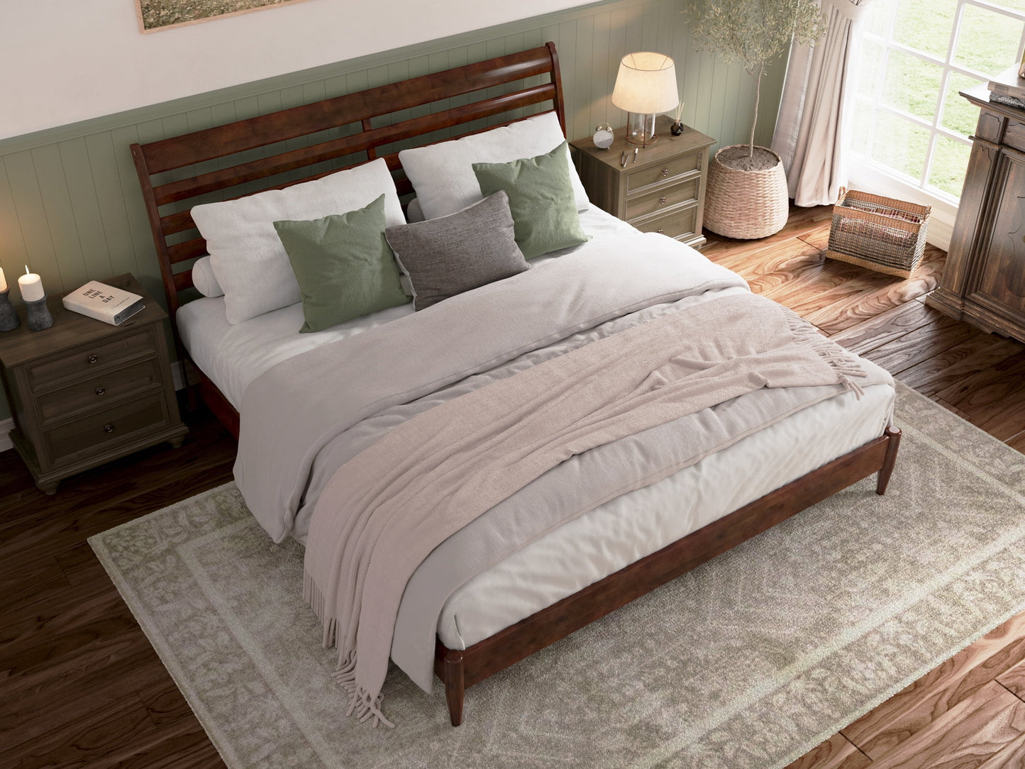 AFI Savannah King Solid Wood Low Profile Platform Bed, Walnut