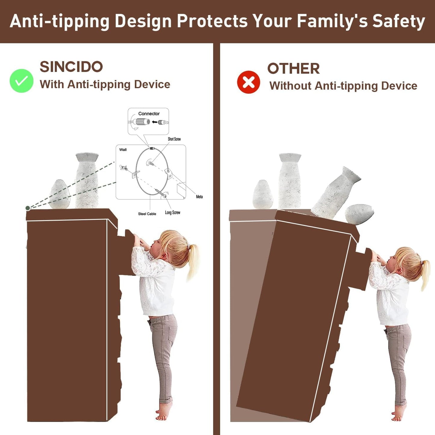 SinCiDo Dresser for Bedroom,8 Drawer Bedroom Dresser, Wood Rustic Tall Dresser Chest of Drawer for Closet, Living Room