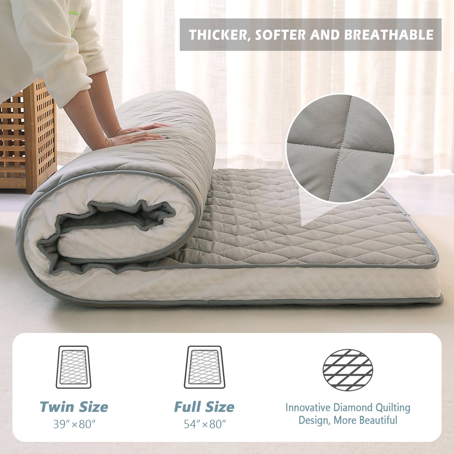 SLSY Futon Mattress, Extra Thick Padded Japanese Floor Mattress Quilted Bed Mattress Topper, Folding Floor Lounger Sleeping Pad Guest Bed