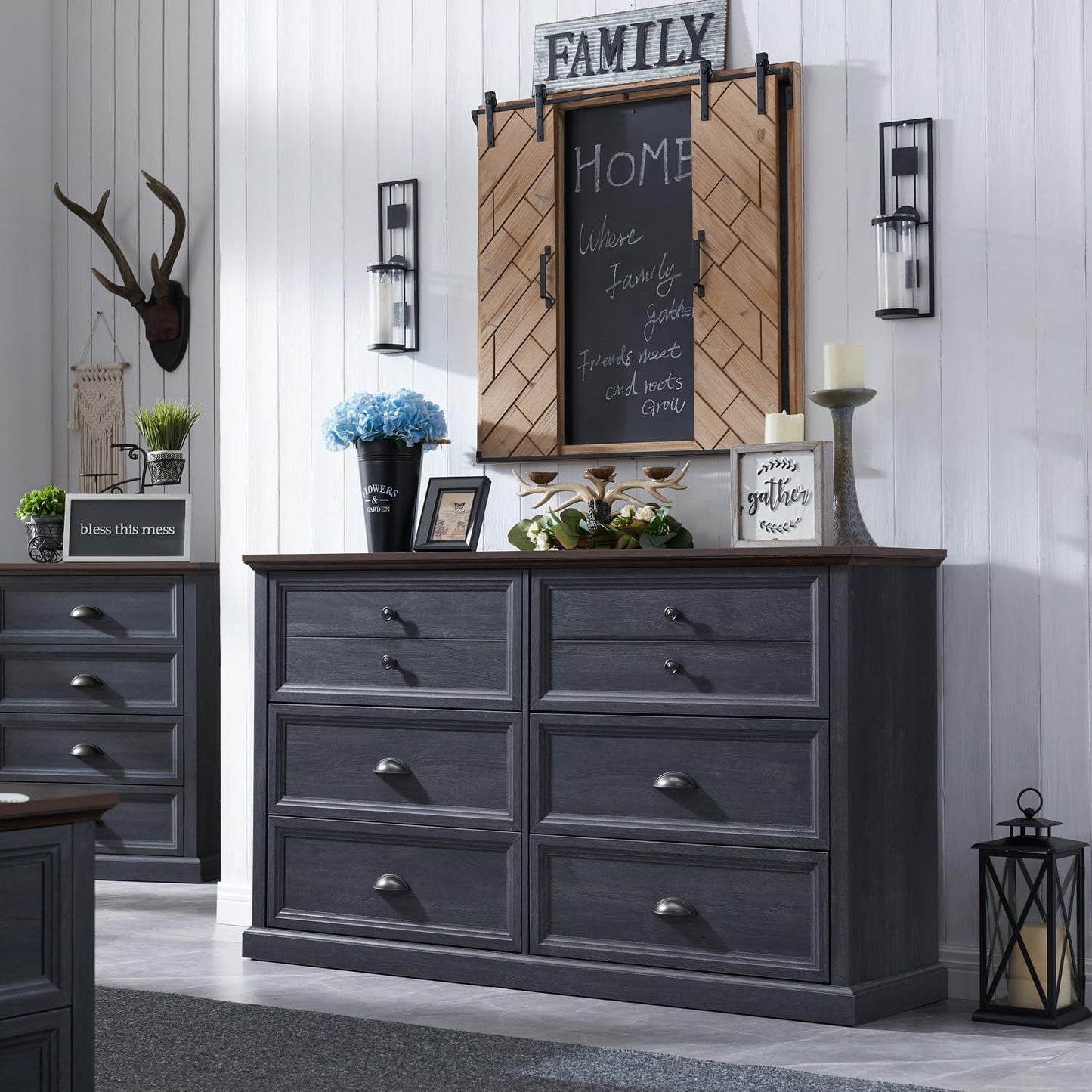 SinCiDo Farmhouse Dresser for Bedroom w/6 Drawers, Wood Rustic Tall Dresser Chest of Drawer for Closet, Living Room