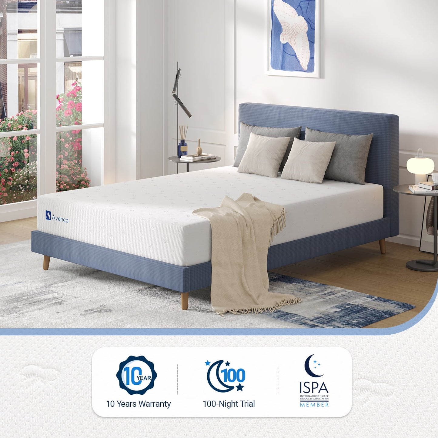 Avenco Airsail 12in Memory Foam Strong Supportive Firm Mattress in a Box, Queen Size