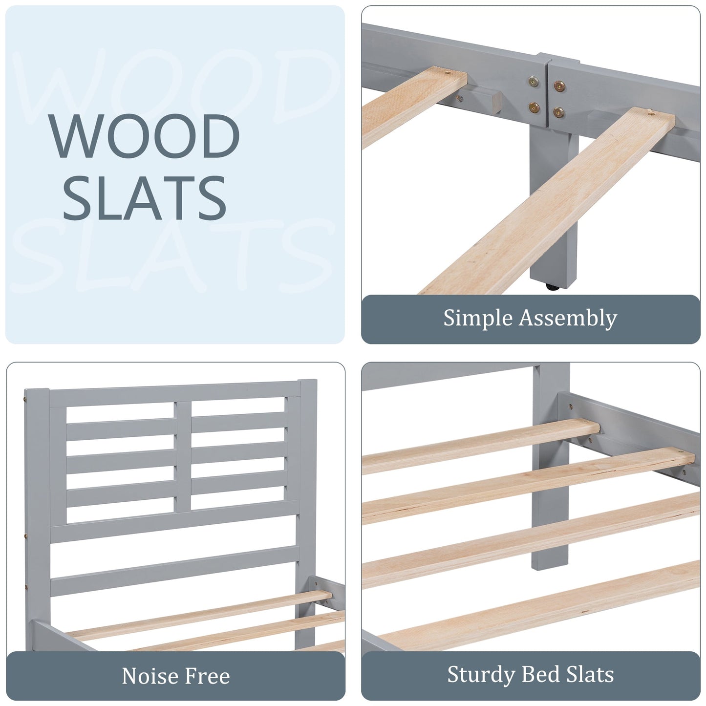 UHOMEPRO Twin Kids Platform Bed Frame with Headboard, Wood Twin Bed Frame Storage Bed for Bedroom, Modern Twin Size Bed Frame with Drawer, Wood Slats Support, No Box Spring Needed, Gray