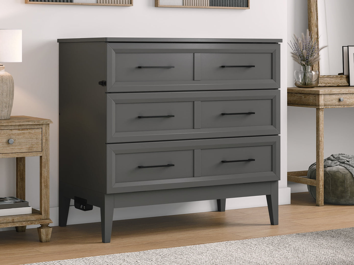 AFI Santa Fe Twin Wood Murphy Bed Chest with Mattress and Built-in Charger, Grey