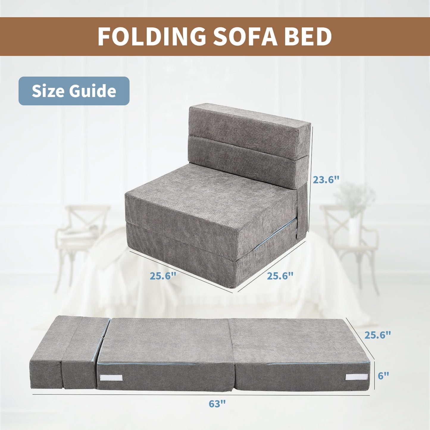 Slsy Folding Sofa Bed, Folding Lazy Sofa Bed, Convertible Sofa Chair & Sleeping Mattress, Foldable Mattress for Living Room/Dorm/Guest Use/Home Office/Apartment
