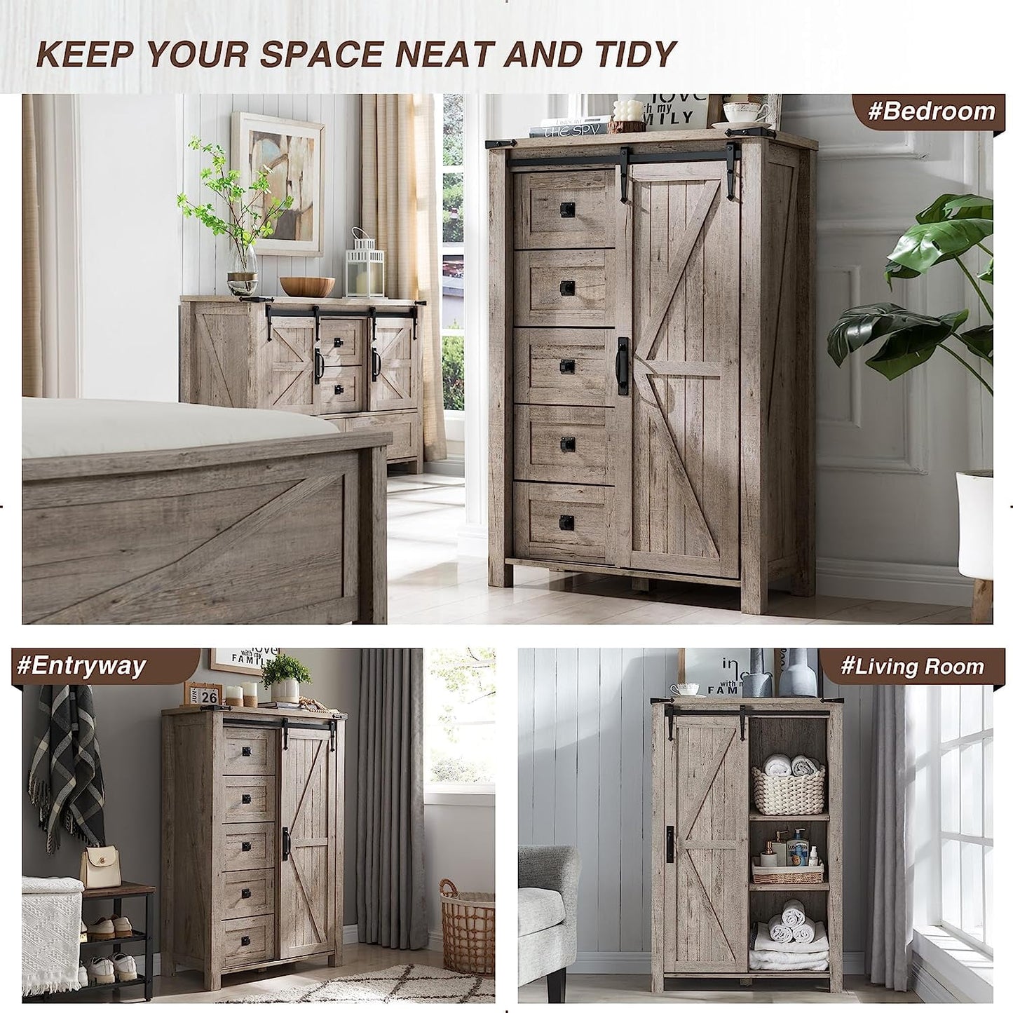 Extra Savings! OKD Farmhouse Tall 5-Drawer Dresser with Sliding Barn Door, Bedroom Storage Cabinet, Light Rustic Oak - Walmart.com