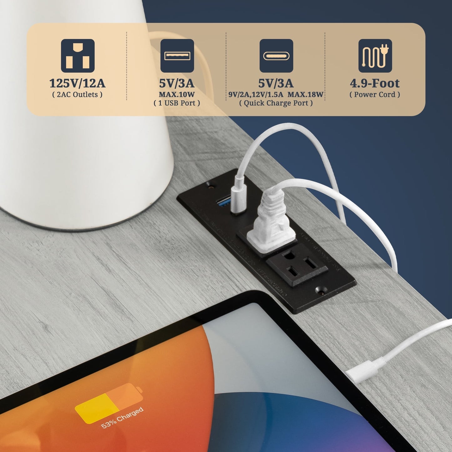 OAKHAM 2-Drawer Nightstand with Charging Station, Farmhouse Side Table, Set of 2