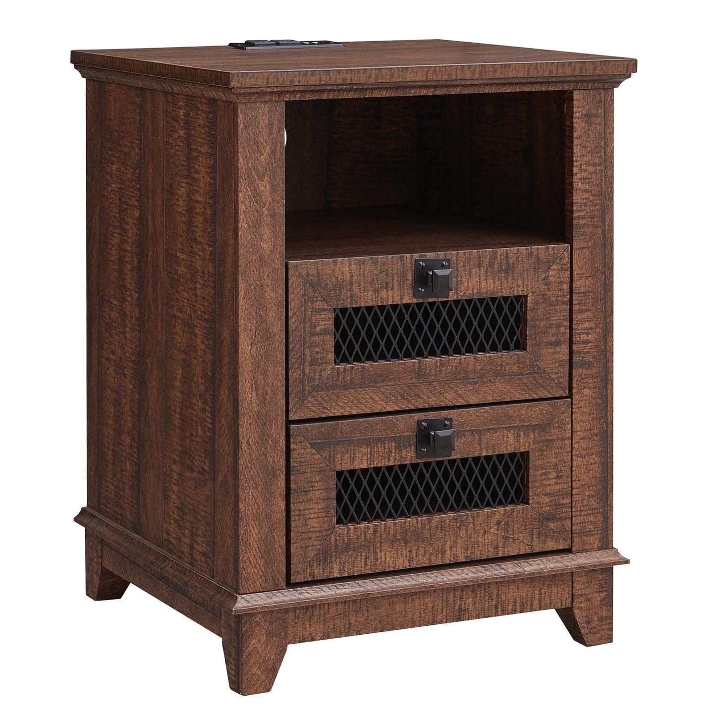 OKD 2-Drawer Farmhouse Wooden Nightstand with USB Charging Station for Living Room, Modern Square End Table, Reclaimed Barnwood