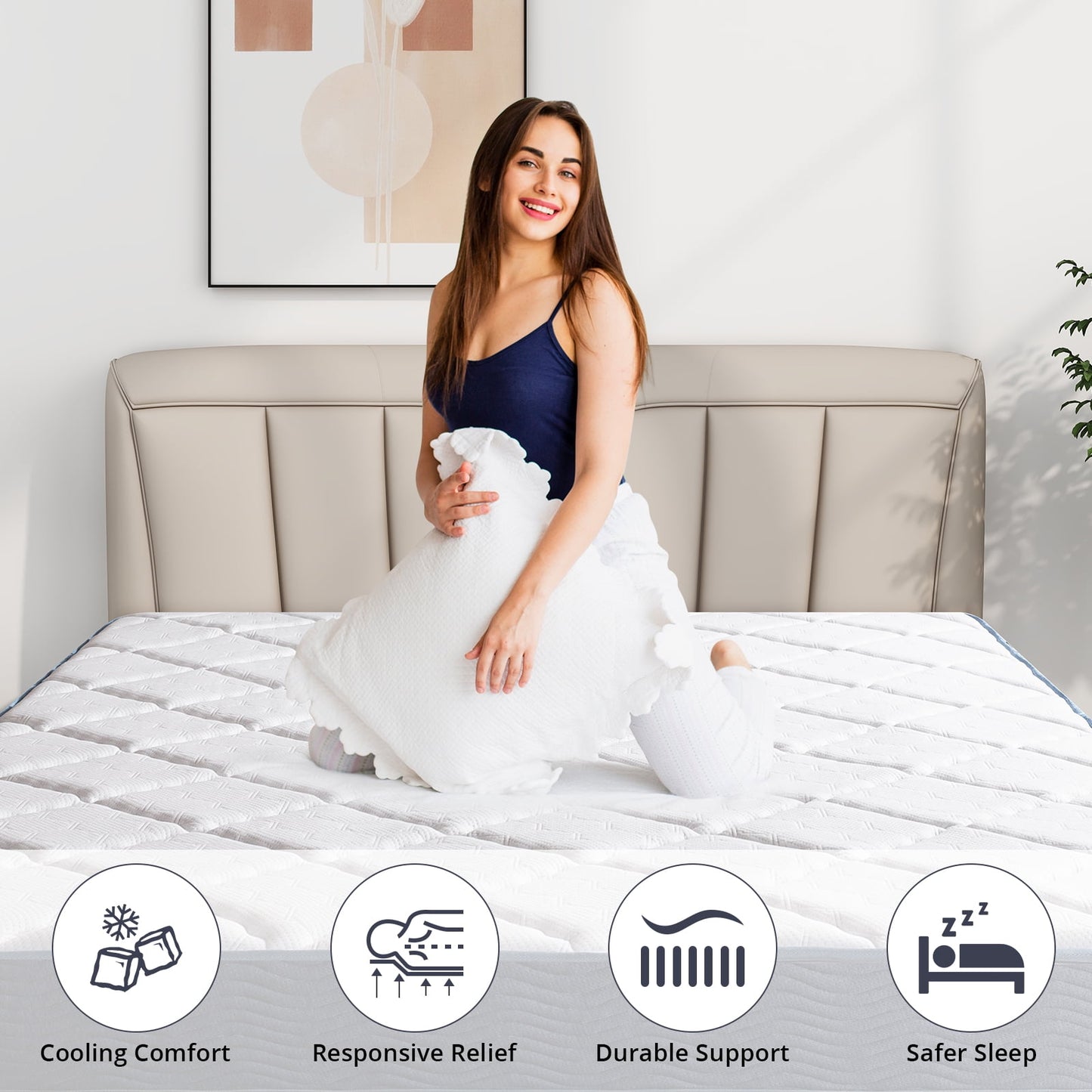Atilioo Hybrid Mattress Queen Size, 9 inch Mattress in a Box with Independent Pocket Spring,Medium