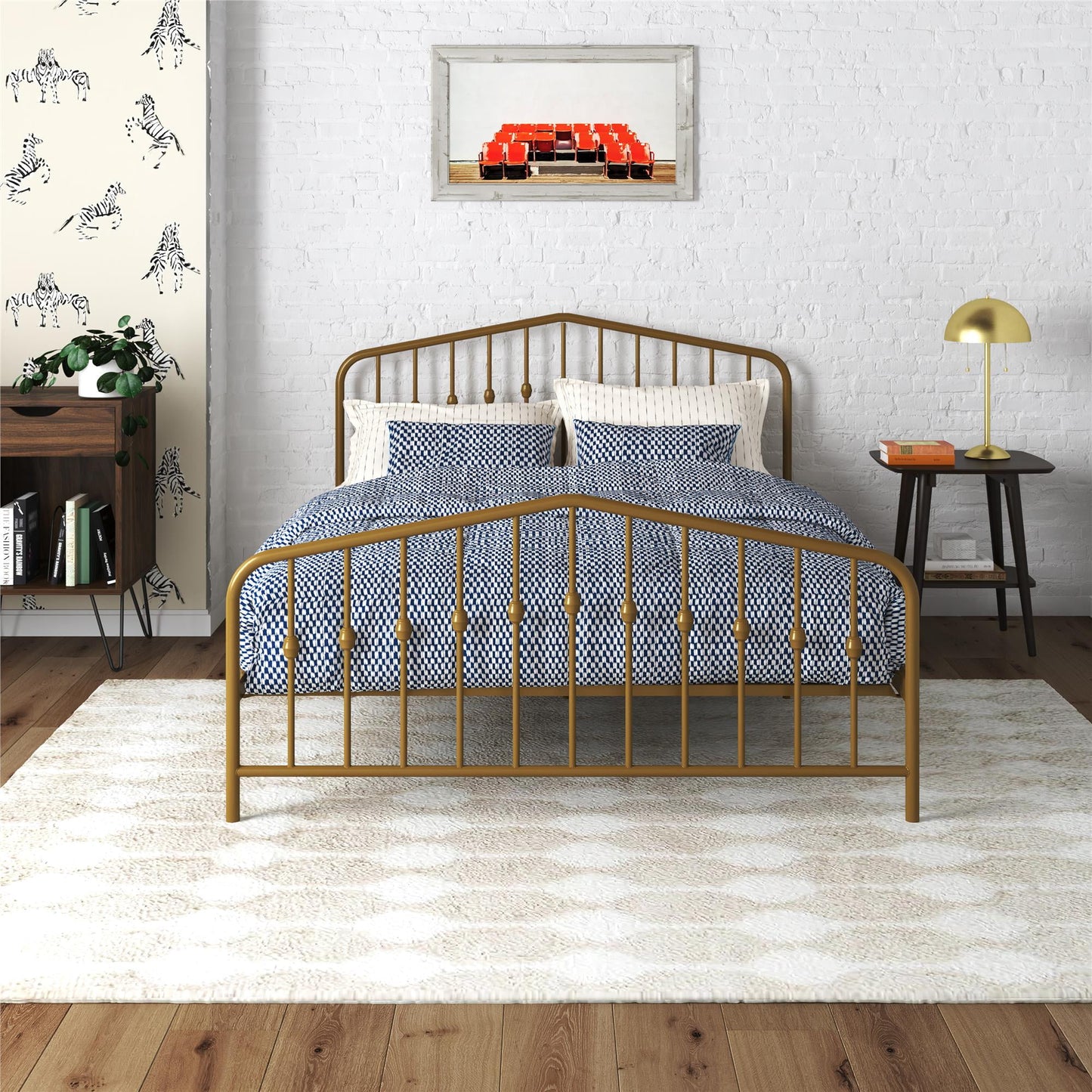 Novogratz Bushwick Metal Bed, Queen, Gold