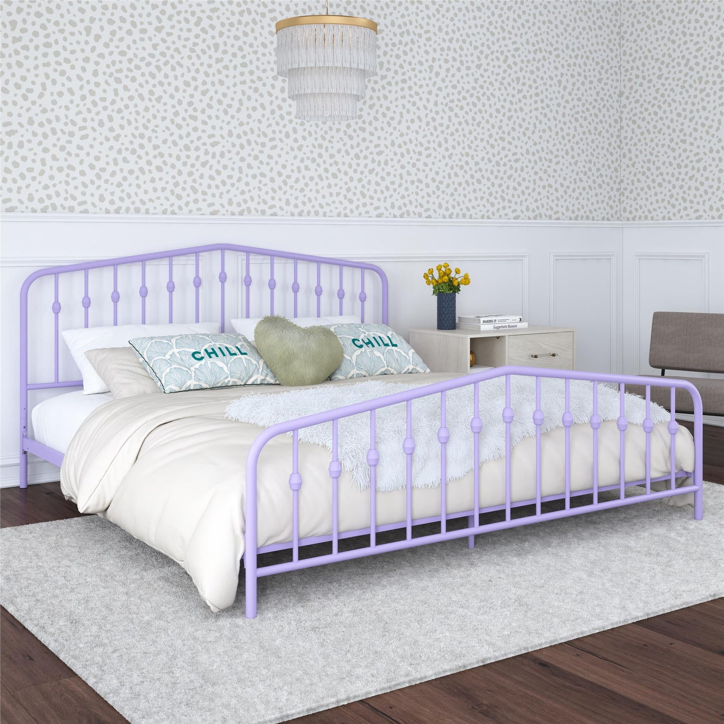 Novogratz Bushwick Metal Platform Bed Frame with Headboard, King, Lavender