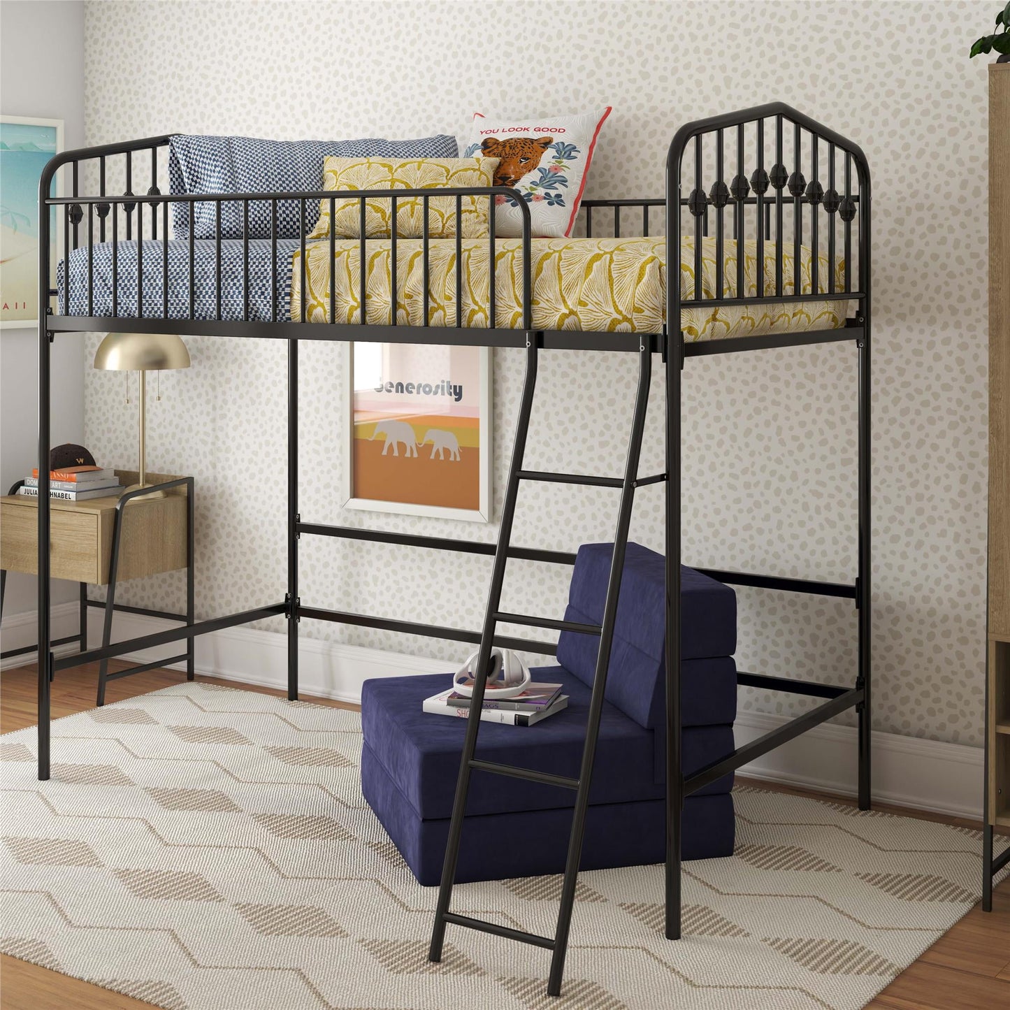 Novogratz Bushwick Metal Twin Loft Bed, Black