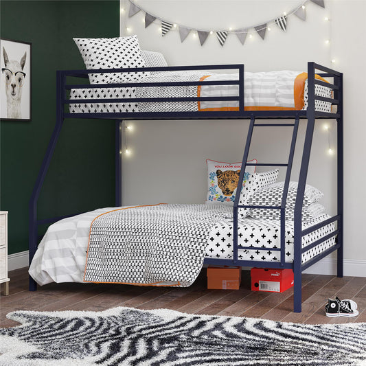 Novogratz Maxwell Twin-Over-Full Metal Bunk Bed with Ladder and Guardrails, Easy Assembly, Navy Blue