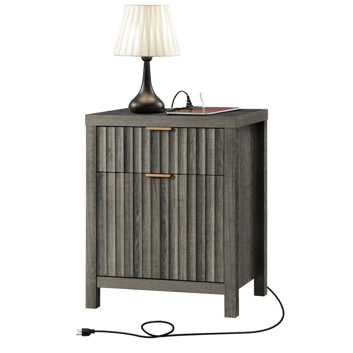 OAKHAM 2 Drawer Nightstand with Charging Station, Farmhouse End Table with USB/Type-C Ports
