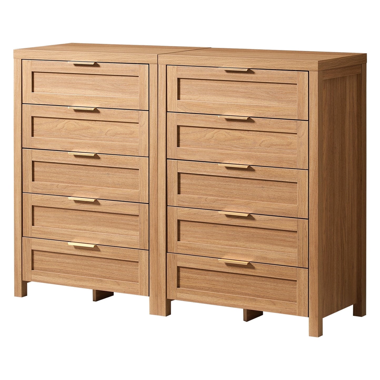 OAKHAM 5 Drawer Dresser Set of 2, Modern Wooden Chests of Drawers, Tall Dressers for Bedroom, Weathered Oak