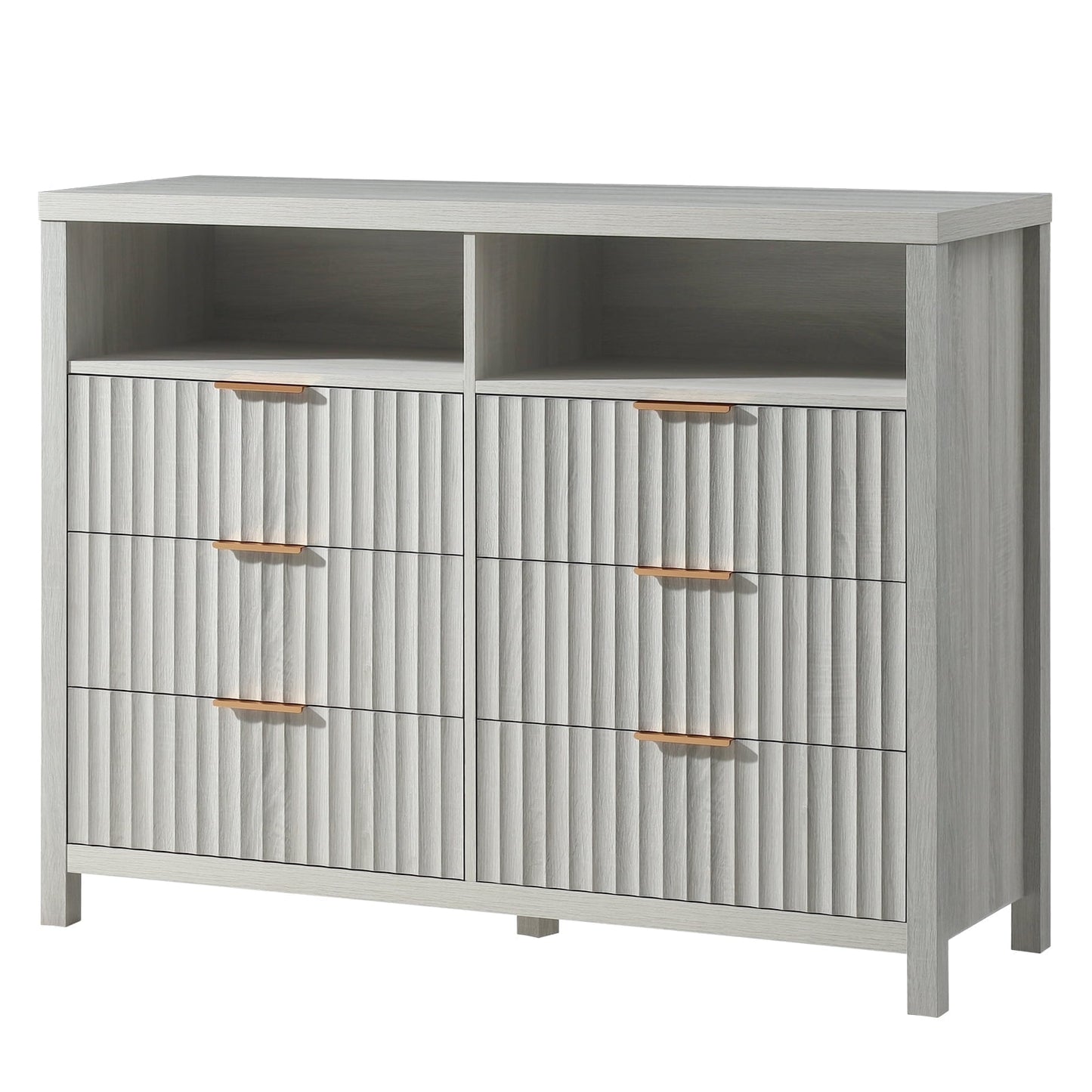 OAKHAM 6 Drawer Dresser, Fluted Wide Chest of Drawers for Bedroom Living Room, Pale Oak