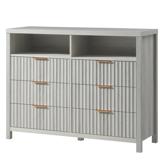 OAKHAM 6 Drawer Dresser, Fluted Wide Chest of Drawers for Bedroom Living Room, Pale Oak