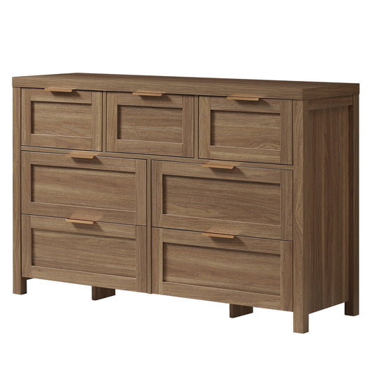 OAKHAM 7 Drawer Dresser, Wooden Chest of Drawers for Bedroom Living Room, Walnut