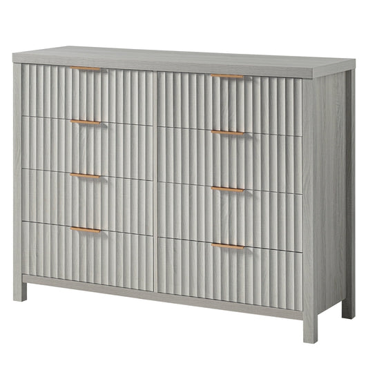 OAKHAM 8 Drawer Dresser, Fluted Wide Chest of Drawers for Bedroom Living Room, Pale Oak