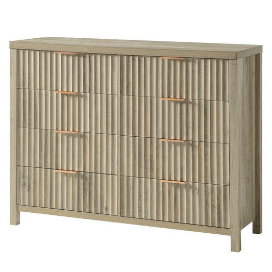 OAKHAM 8 Drawer Dresser, Fluted Wide Chest of Drawers for Bedroom Living Room, Sunwashed Ash Oak