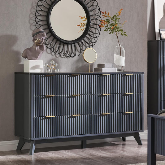 Extra Savings! OKD 6 Drawer Dresser with Faux Marble Top, 54in Contemporary Wood Storage Cabinet for Bedroom, Living Room - Dark Grey - Walmart.com