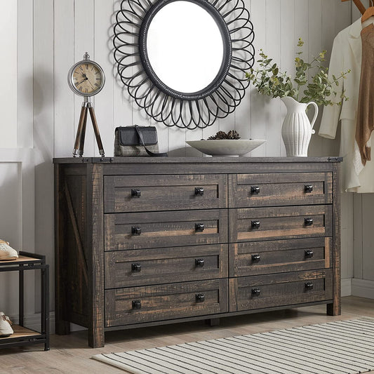 Farmhouse Style OKD 8-Drawer Wooden Dresser Chest, Rustic Tall Storage Cabinet for Bedroom, Dark Rustic Oak