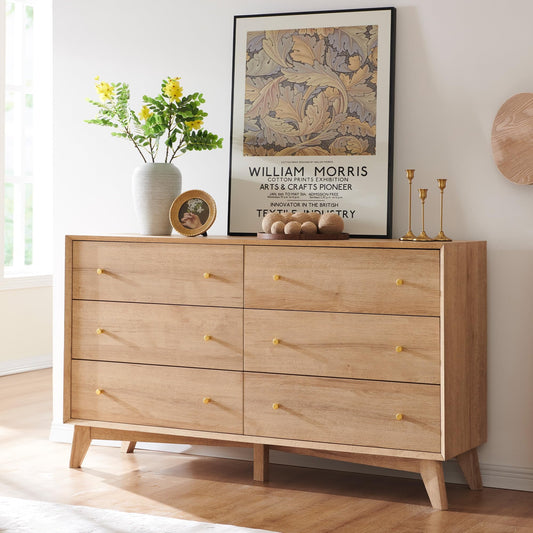 OKD Mid Centry Modern 6 Drawer Dresser for Bedroom,Living Room, Hallway, Kids Bedroom,Natural Oak