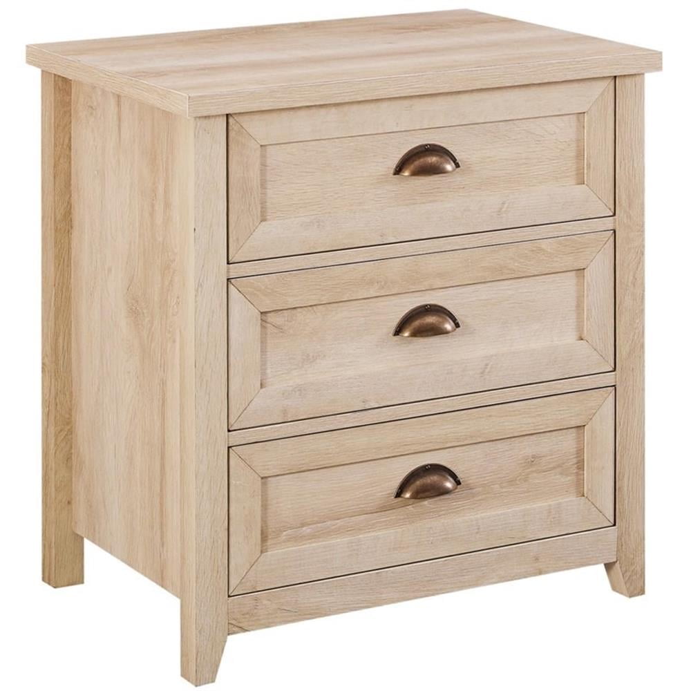 Odette 25in 3 Drawer Cup Handle Framed Bedroom Nightstand in White Oak