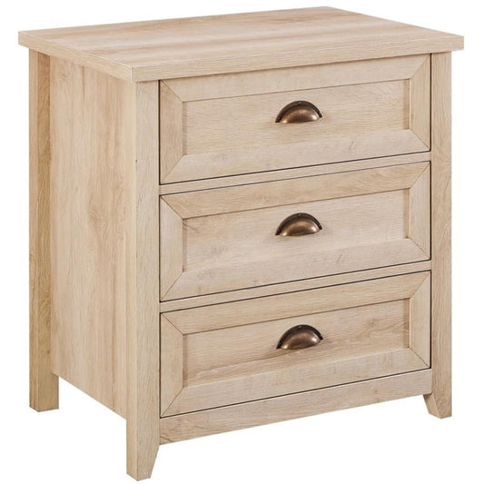 Odette 25in 3 Drawer Cup Handle Framed Bedroom Nightstand in White Oak