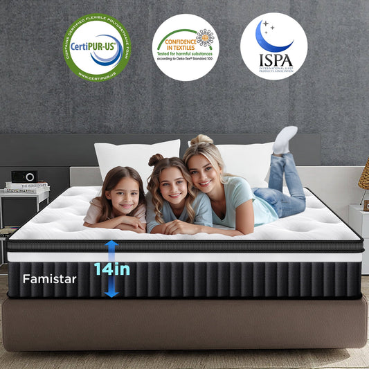 14inch Queen Mattress, Memory Foam Mattress, Bed in a Box, Medium Firm, Zoned Pressure Relief, Certified Safe Foams & Fabric, Breathable & Cooling Mattress