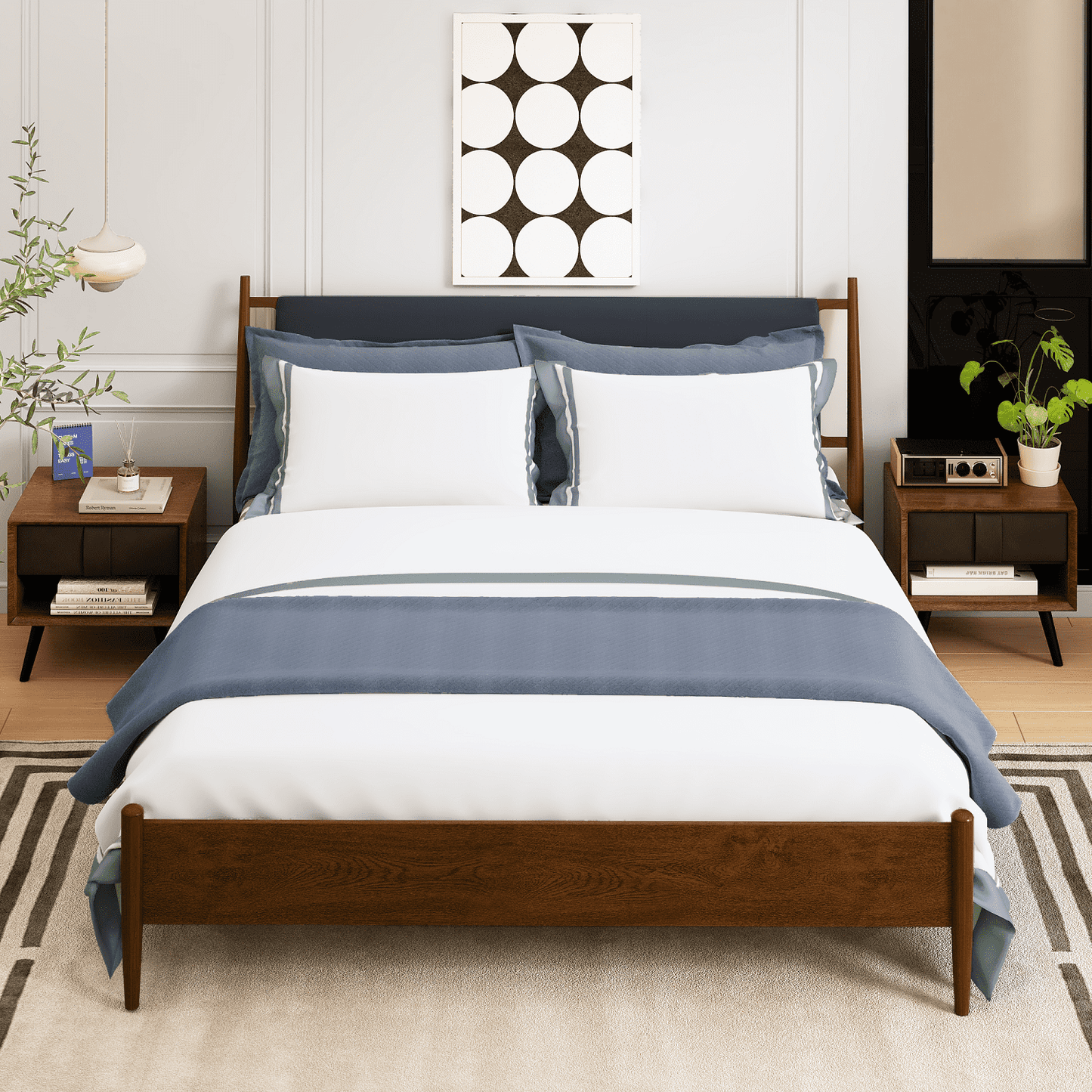 Hommow Modern Solid Wood Platform Bed, Bed Frame with Headboard, Solid Wood Bed Frame with Wood Slat Support, King, Black