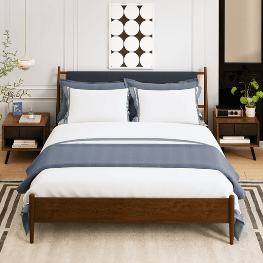 Hommow Modern Solid Wood Platform Bed, Bed Frame with Headboard, Solid Wood Bed Frame with Wood Slat Support, King, Black