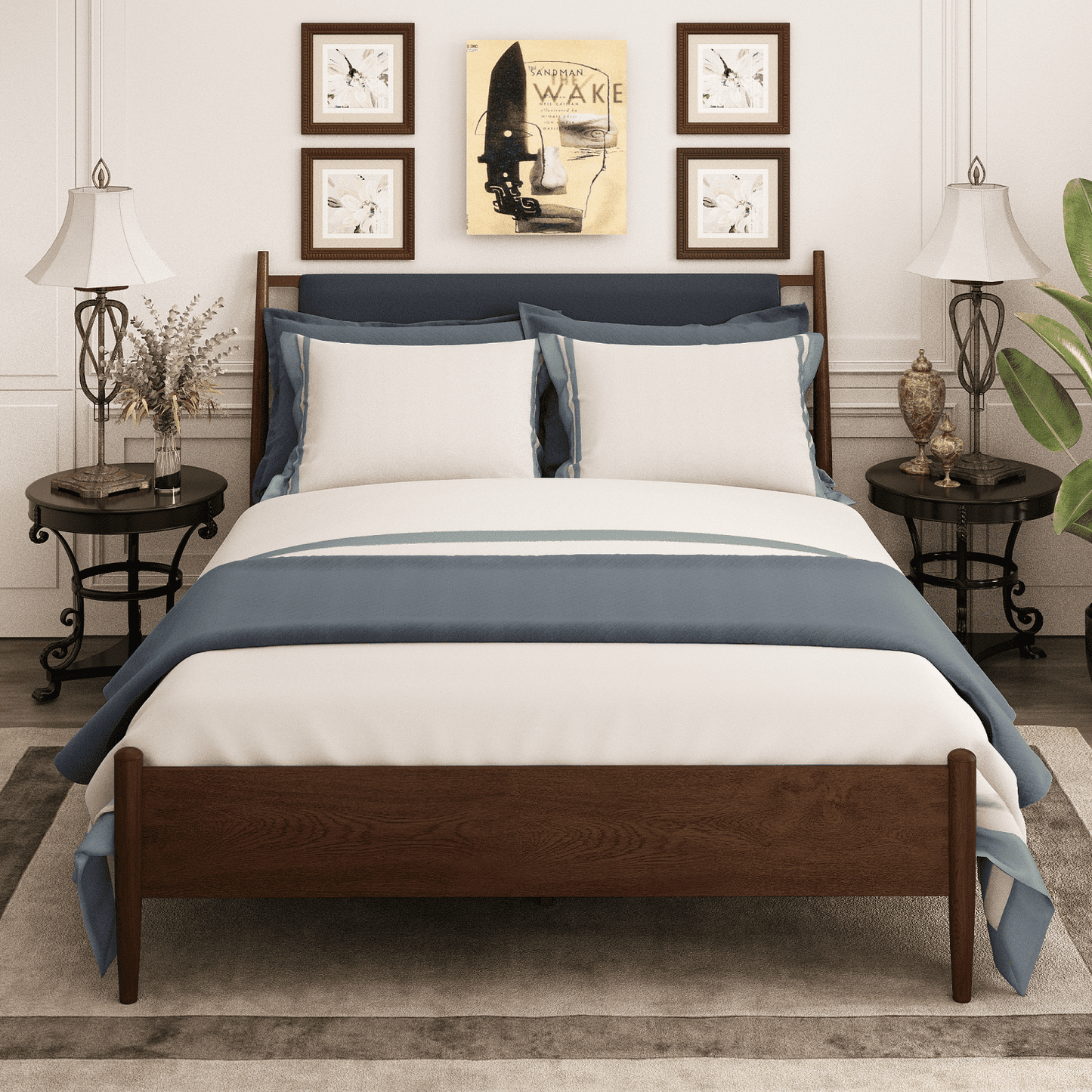 Hommow Modern Solid Wood Platform Bed, Bed Frame with Headboard, Solid Wood Bed Frame with Wood Slat Support, Queen, Black