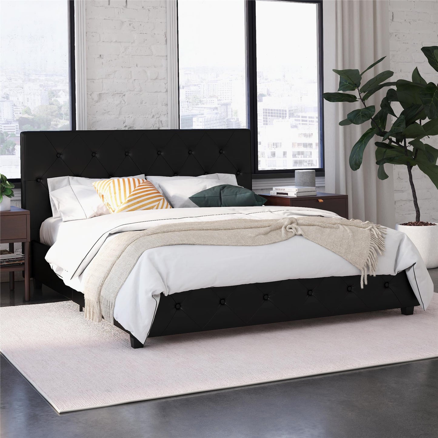 DHP Dakota Upholstered Platform Bed, Full, Black
