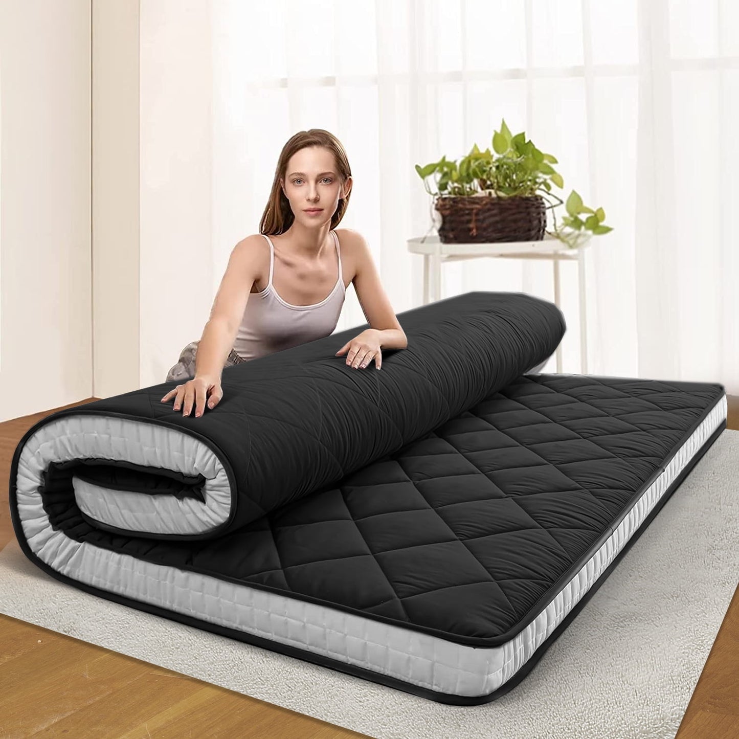 SLSY Futon Mattress, Extra Thick Padded Japanese Floor Mattress Quilted Bed Mattress Topper, Folding Floor Lounger Sleeping Pad Guest Bed