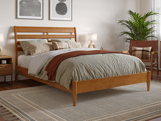 AFI Savannah Full Solid Wood Low Profile Platform Bed, Light Toffee