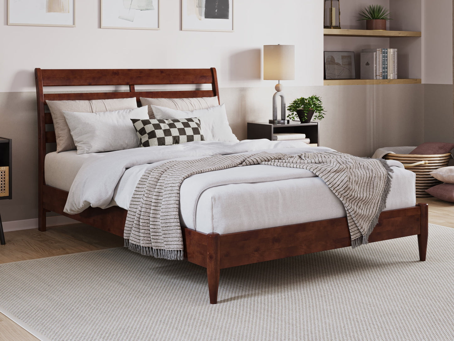AFI Savannah Full Solid Wood Low Profile Platform Bed, Walnut