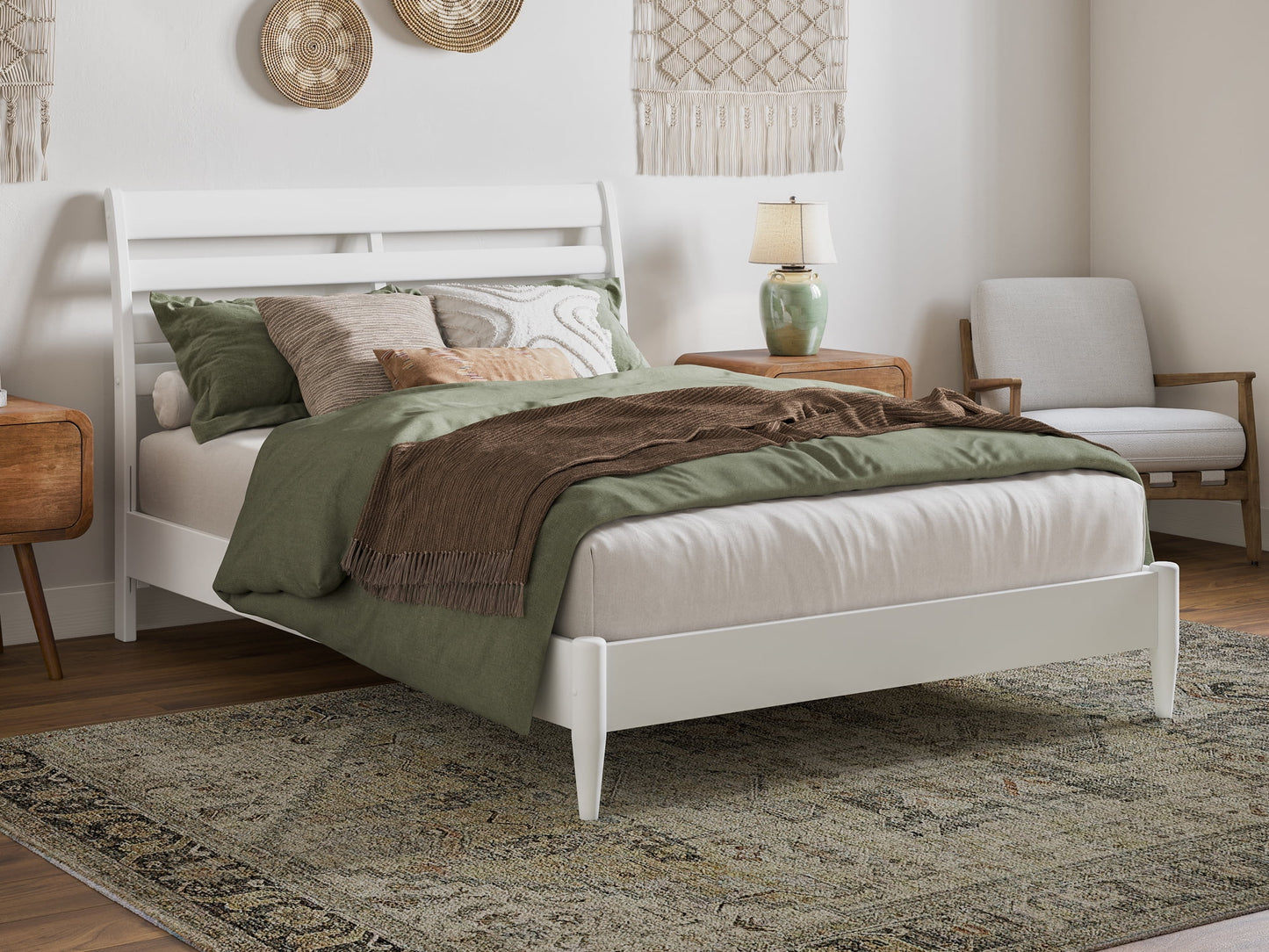 AFI Savannah Full Solid Wood Low Profile Platform Bed, White
